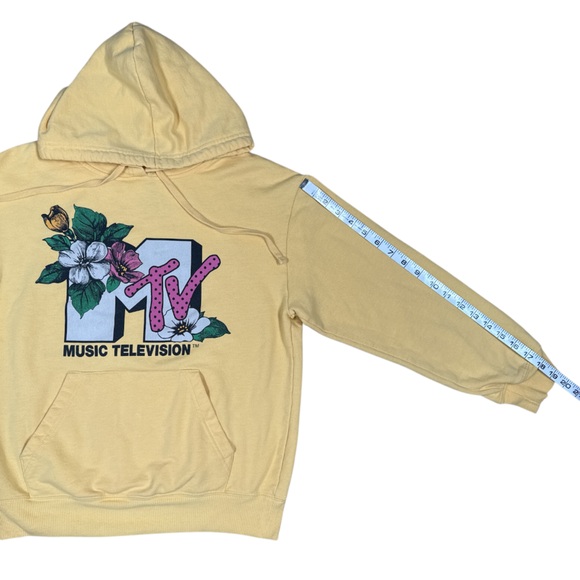 MTV Retro Music TV Hoodie Size Small Yellow Tropical Hibiscus Y2K - Picture 7 of 10
